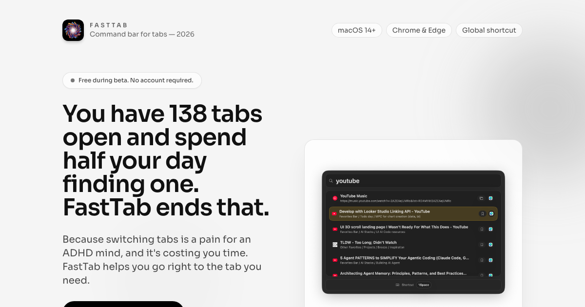 Setron Fasttab theindie.app — Calm, intentional software.